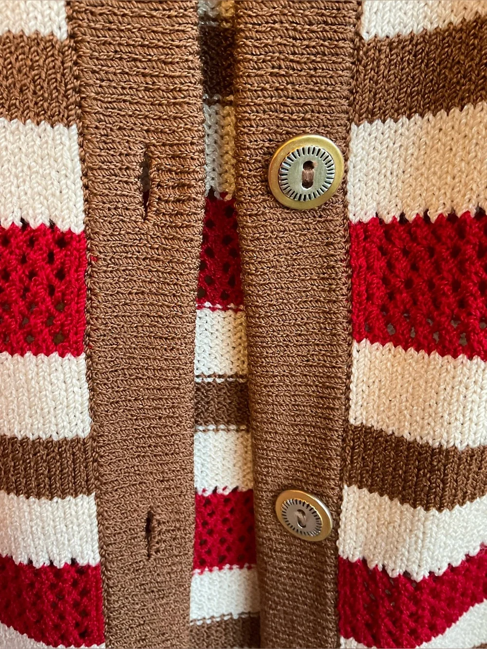 Vintage St. John Sport Striped Wool Blend Cardigan Sweater Red Ivory Camel MED - Picture 11 of 16